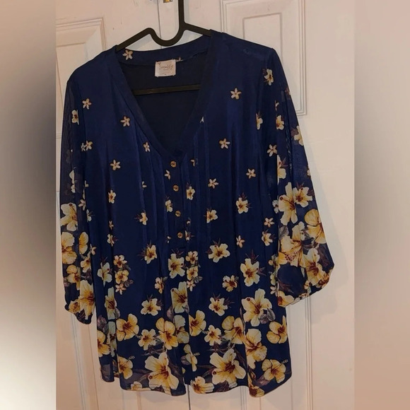 Vintage style blue  floral blouse Sz M - Picture 5 of 11